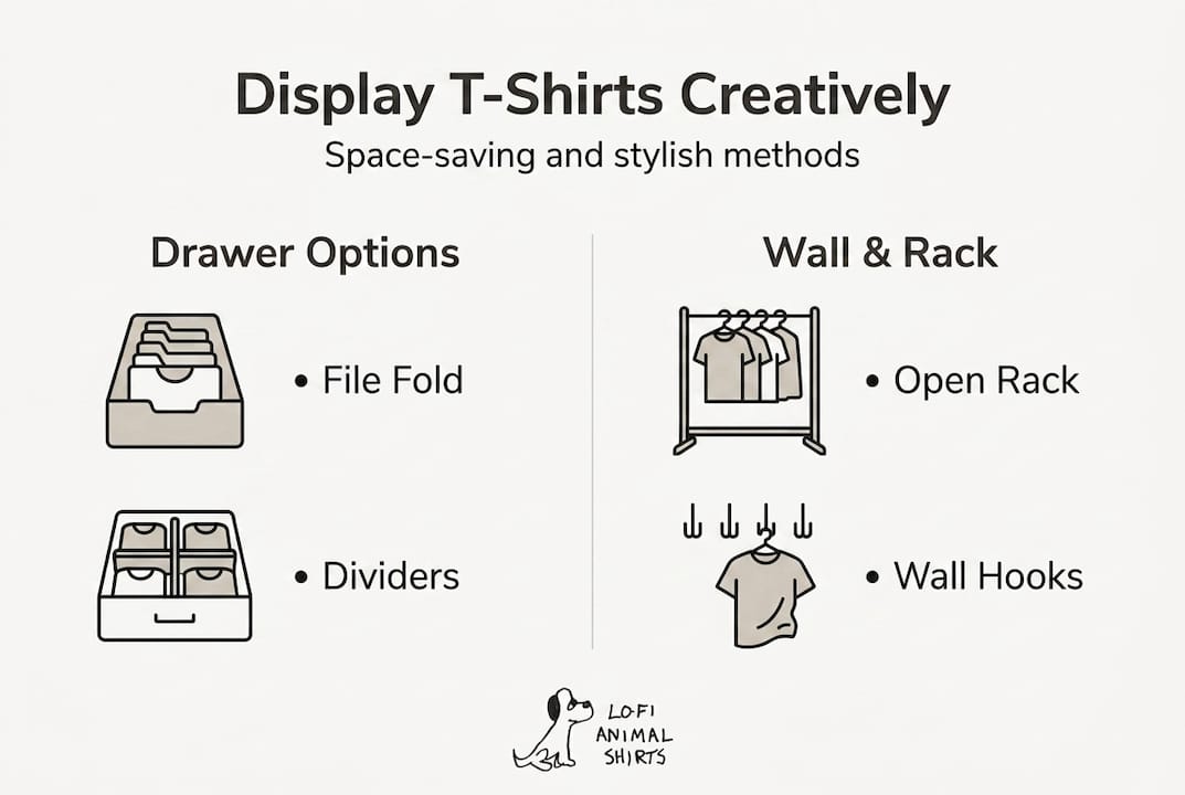 Infographic on space-saving T-shirt display methods