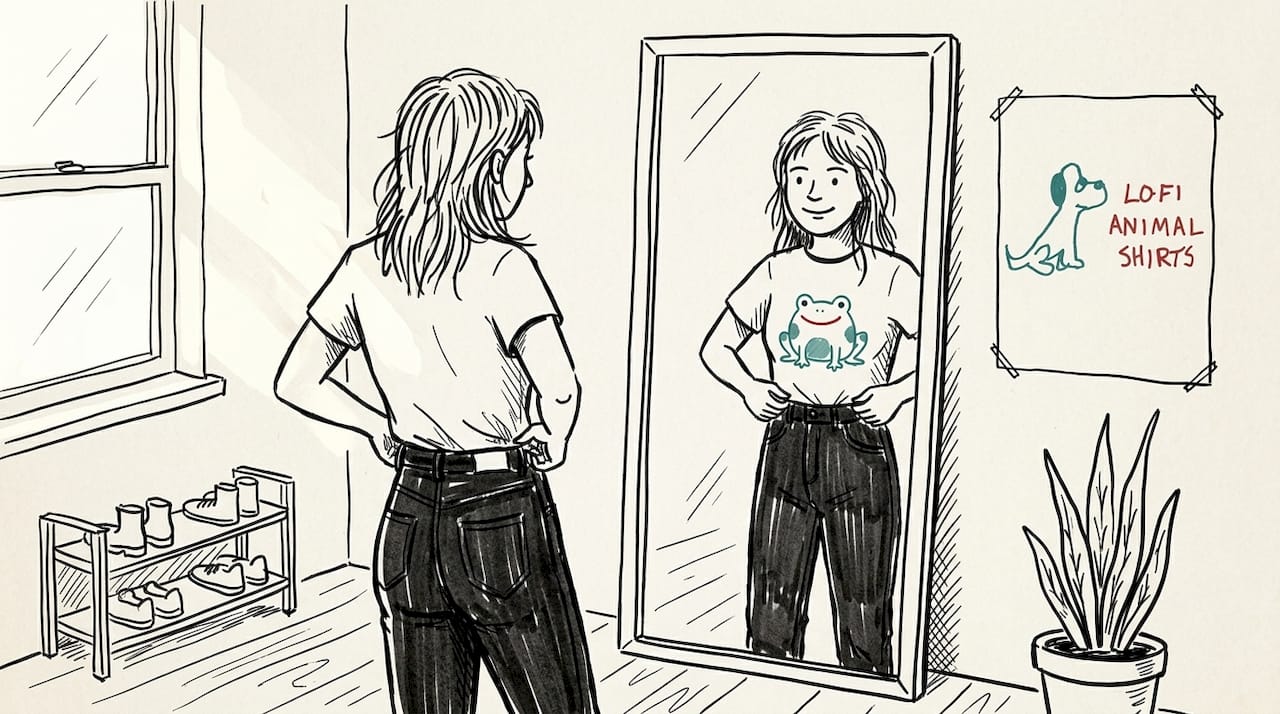 Woman styles minimalist animal tee and jeans