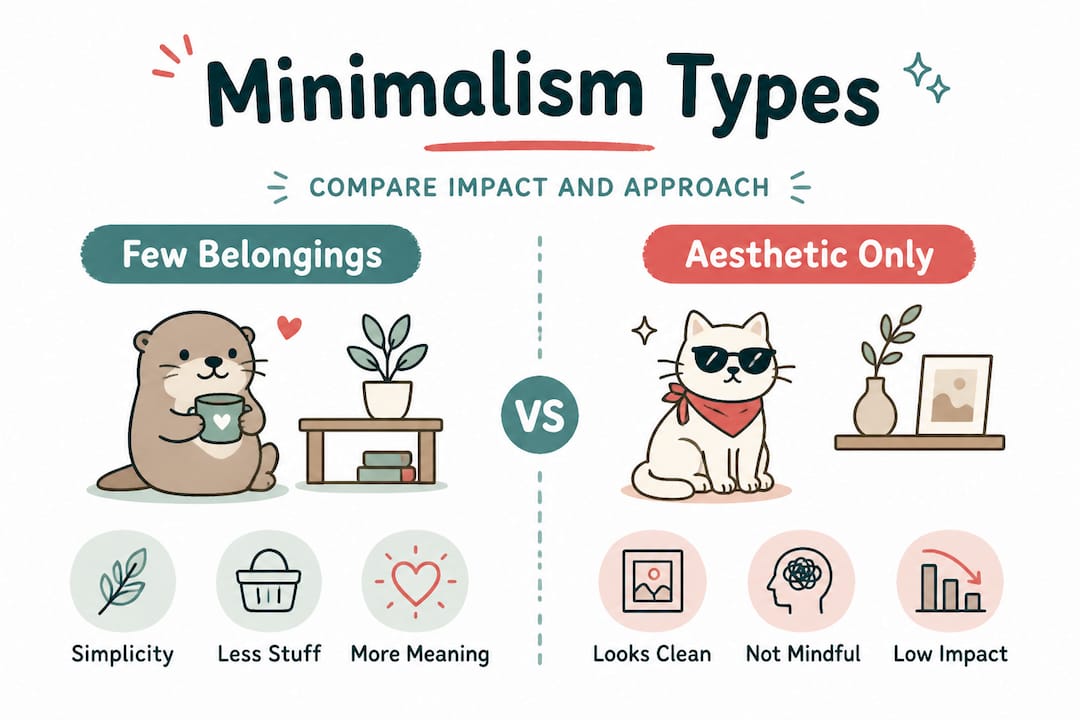 Infographic comparing minimalist clothing types and effects