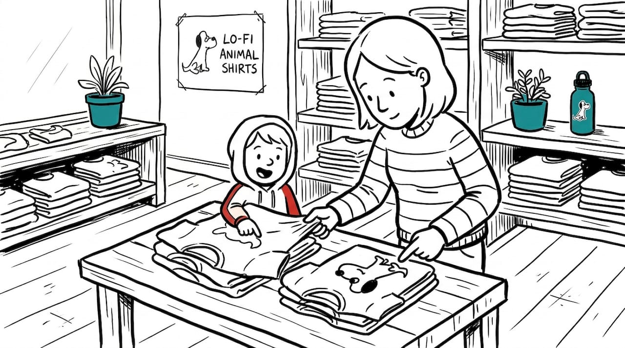 Parent and child selecting soft graphic tees