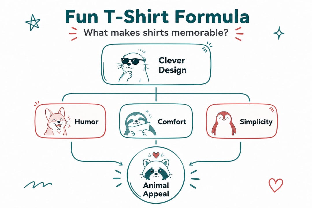 Hierarchy graphic of fun t-shirt qualities