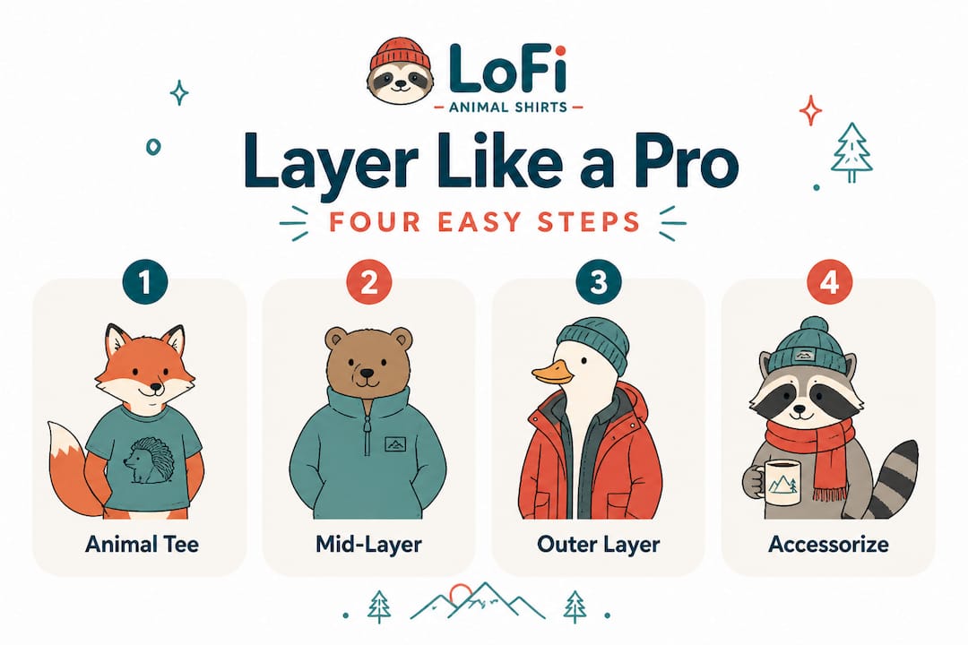 Step by step infographic for animal shirt layering