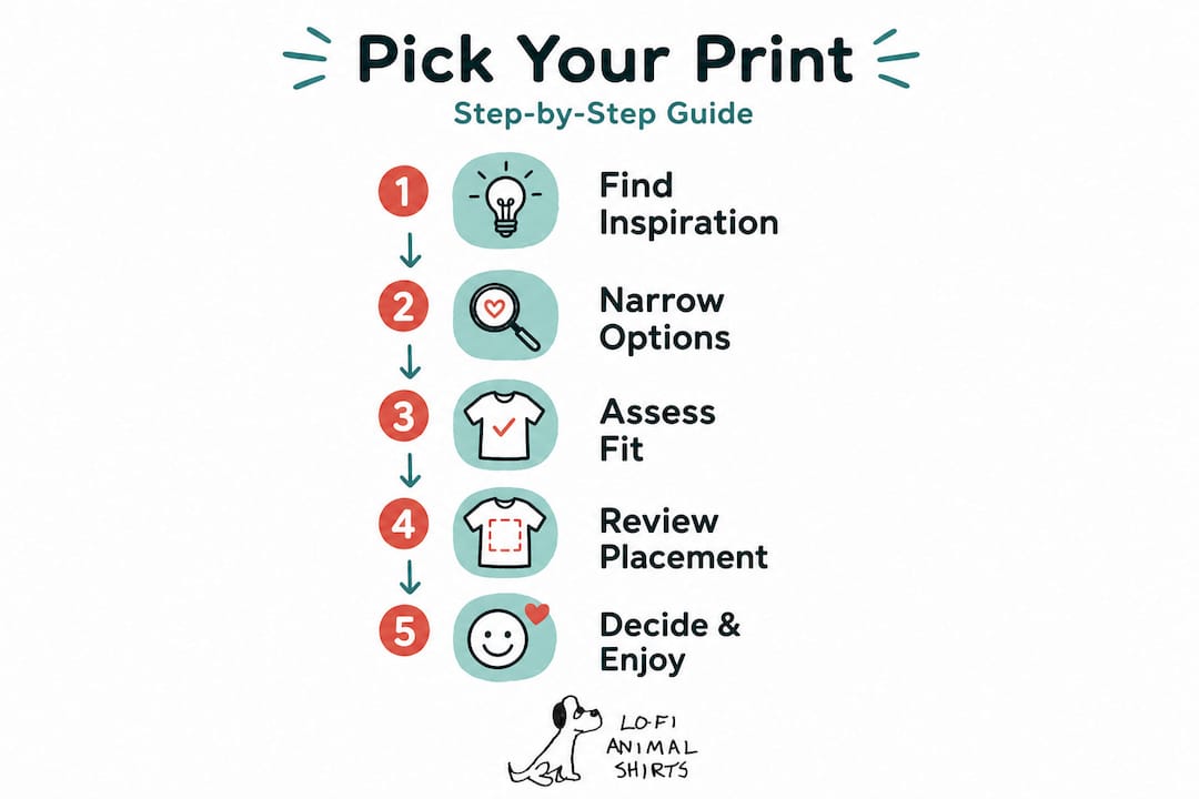 Infographic showing five steps to picking a T-shirt print