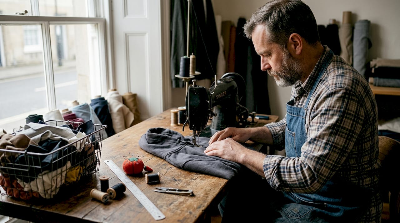 Tailor sewing premium garment close-up