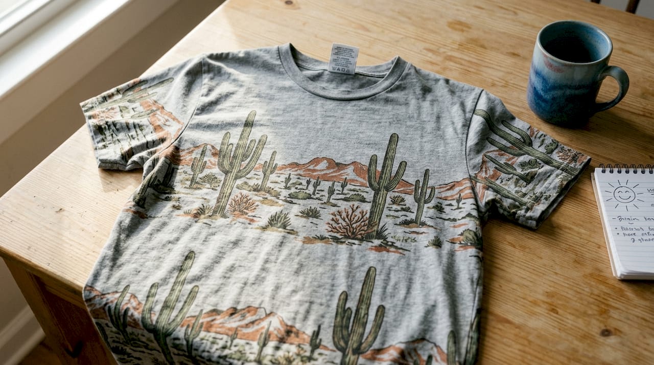 Arizona motif tee shirt close up on table
