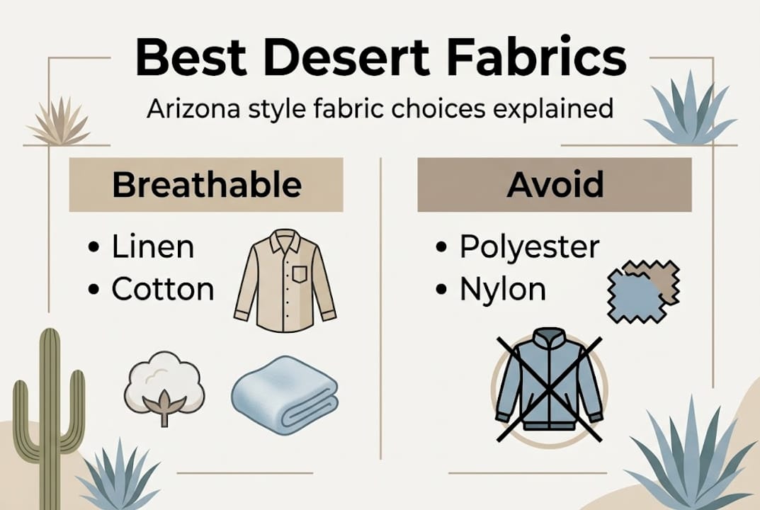 Infographic shows top desert fabrics to wear and avoid
