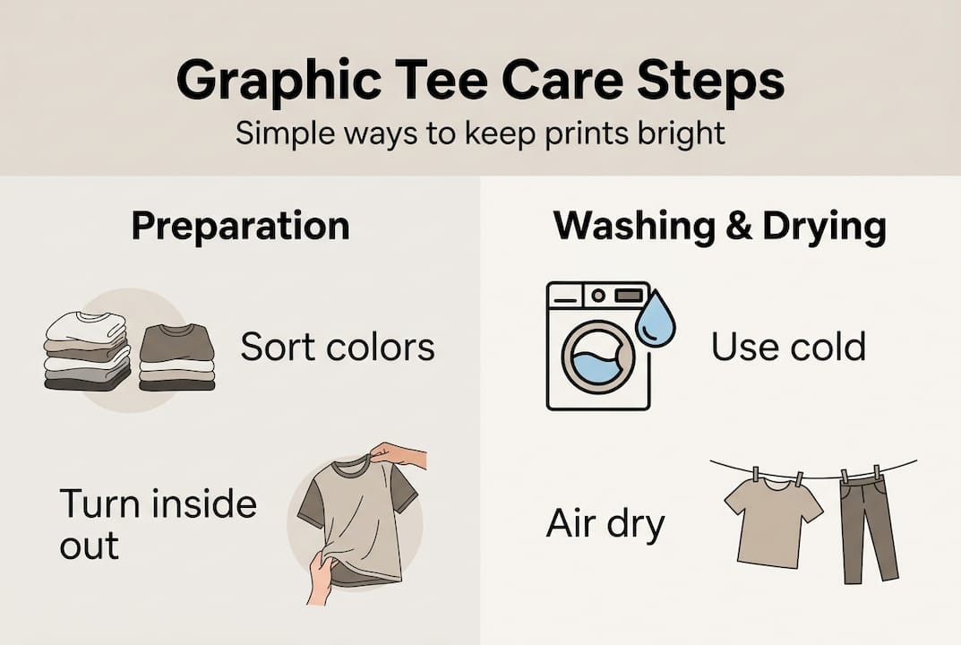 Infographic summarizing key graphic tee care steps