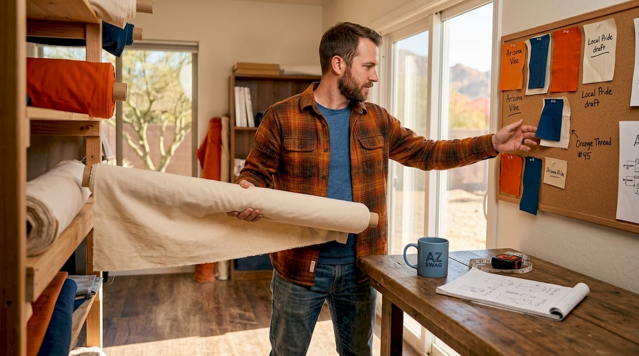 Designer choosing fabrics for desert climate