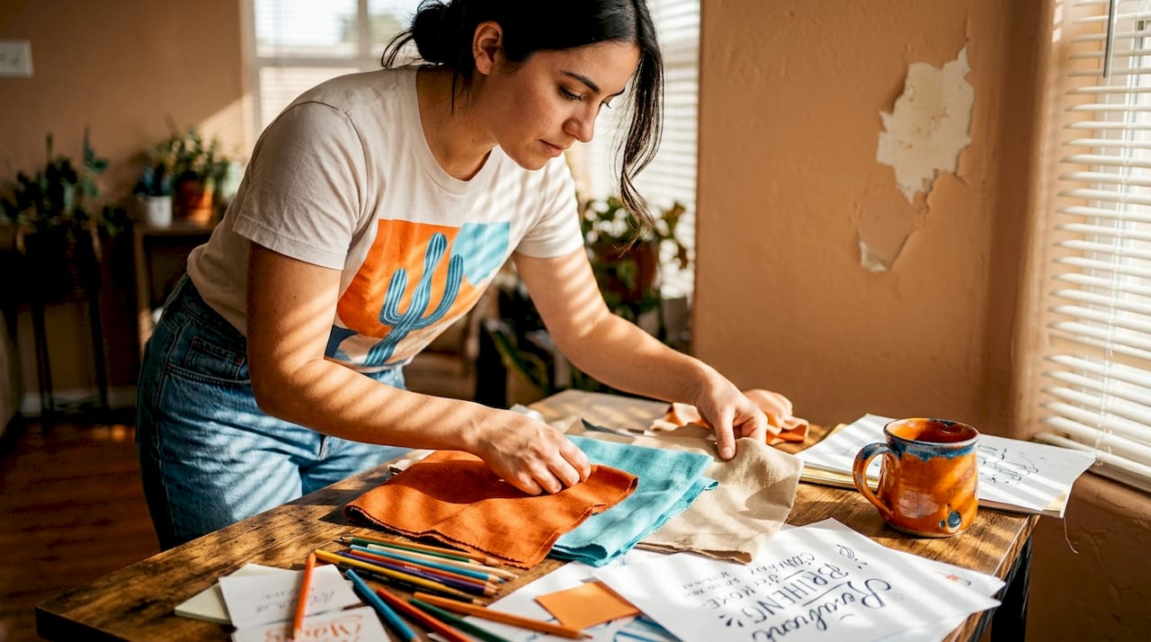 Designer reviewing Arizona-inspired color swatches
