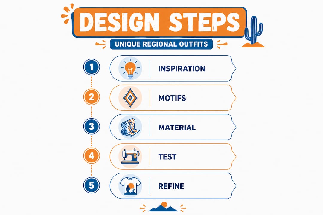 Infographic showing five steps to design a regional outfit