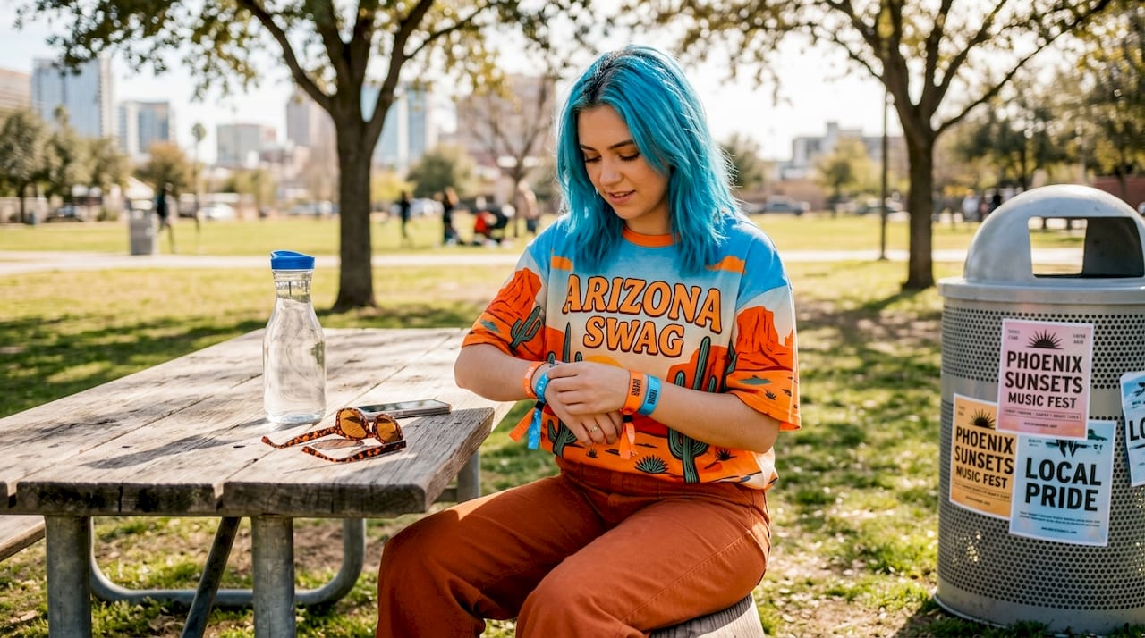 Festival streetwear graphic tee in park
