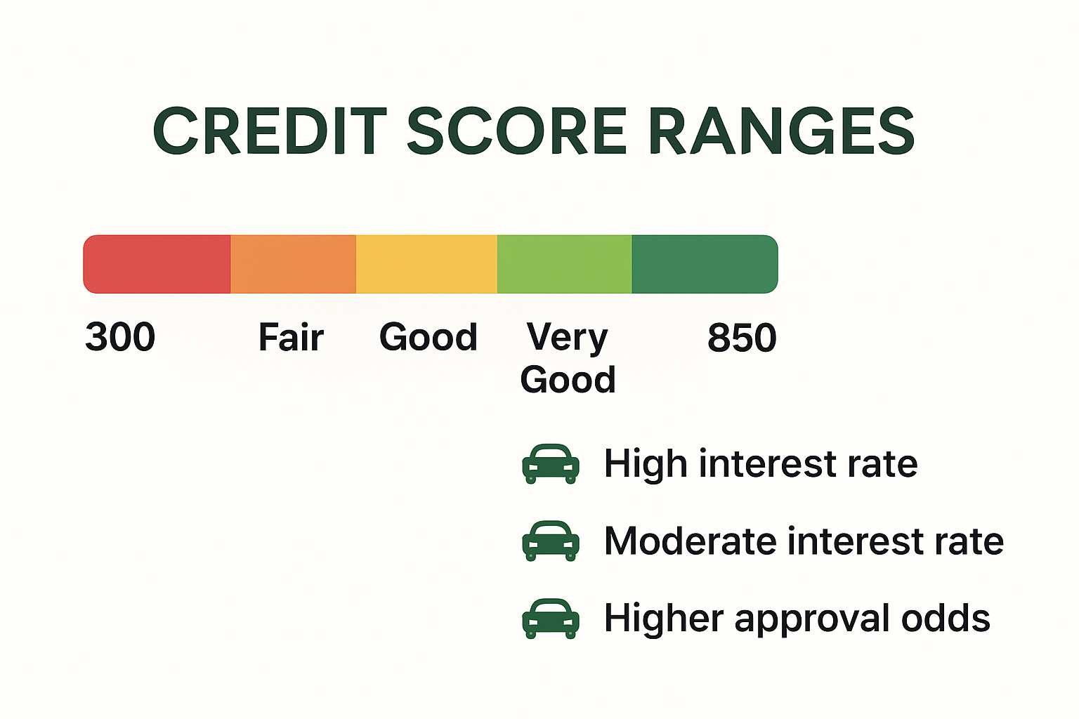 Infographic depicting credit score ranges and auto loan impact