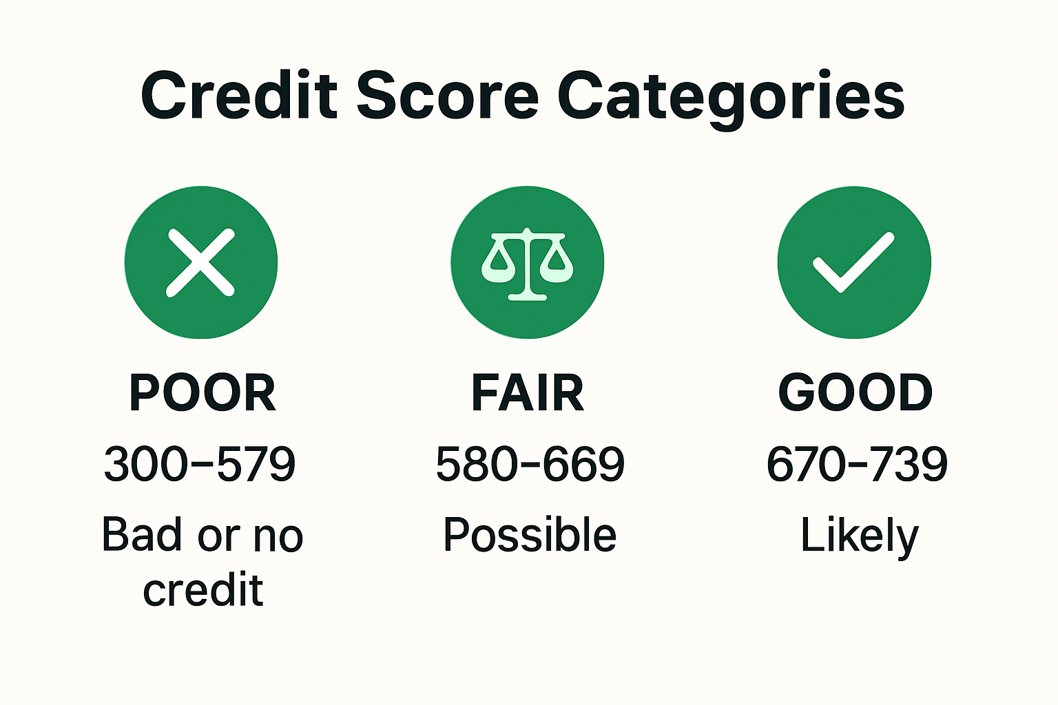 Infographic depicting credit score categories and approval chances