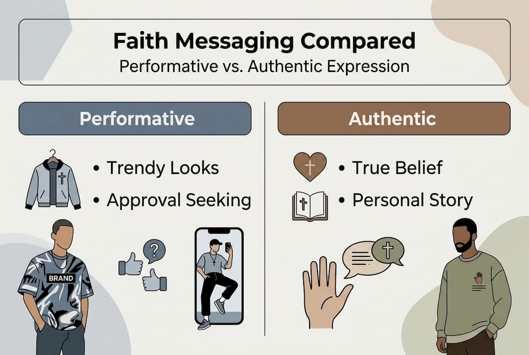 Infographic contrast authentic and performative faith apparel