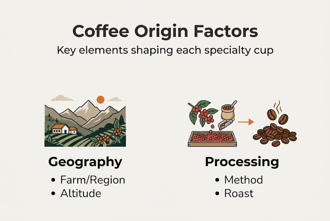 Infographic outlining main coffee origin factors