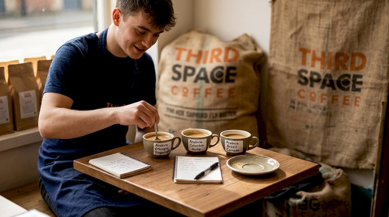 Barista tasting Arabica coffee in café