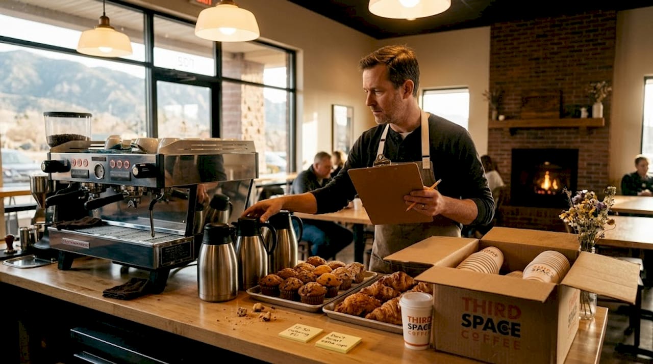 Barista organizing supplies for coffee event