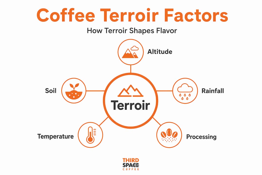 Infographic showing coffee terroir factors and effects