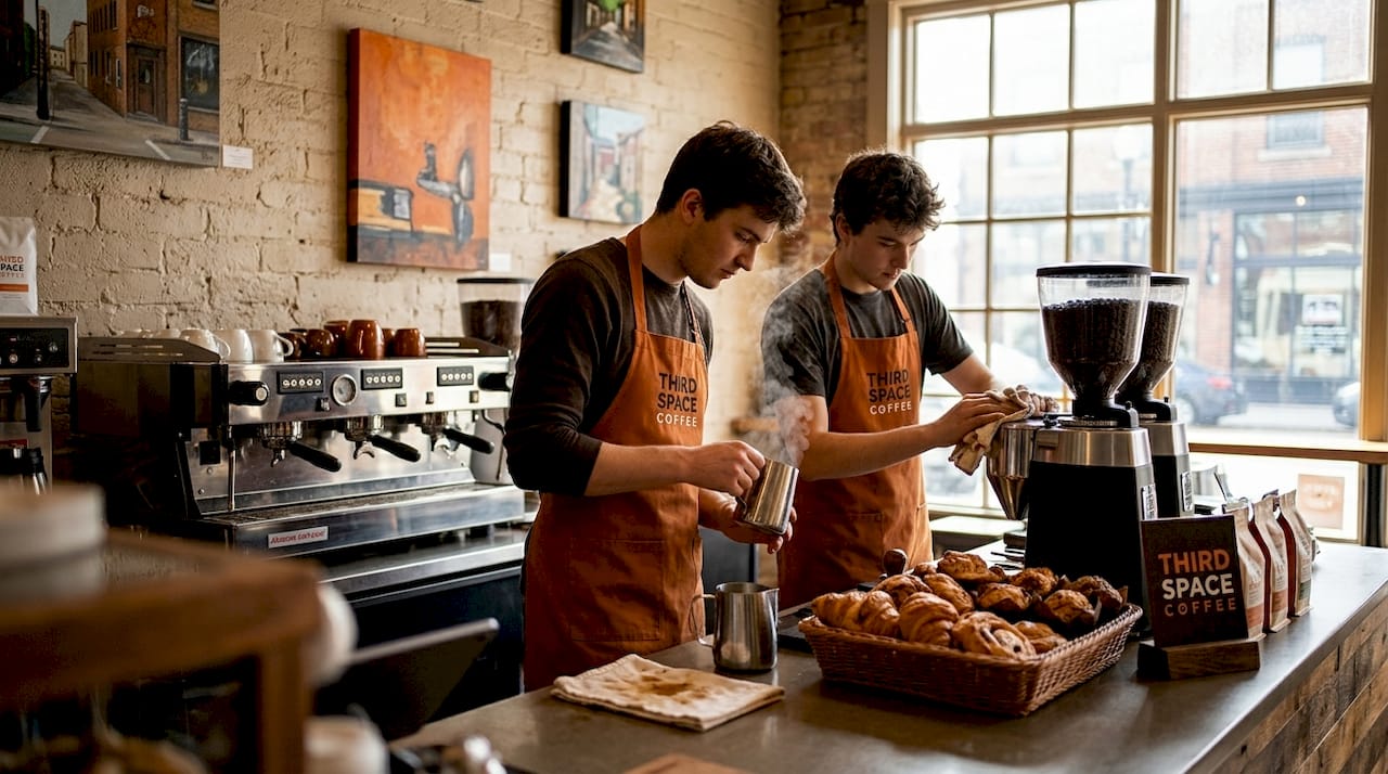 Baristas collaborate making coffee orders