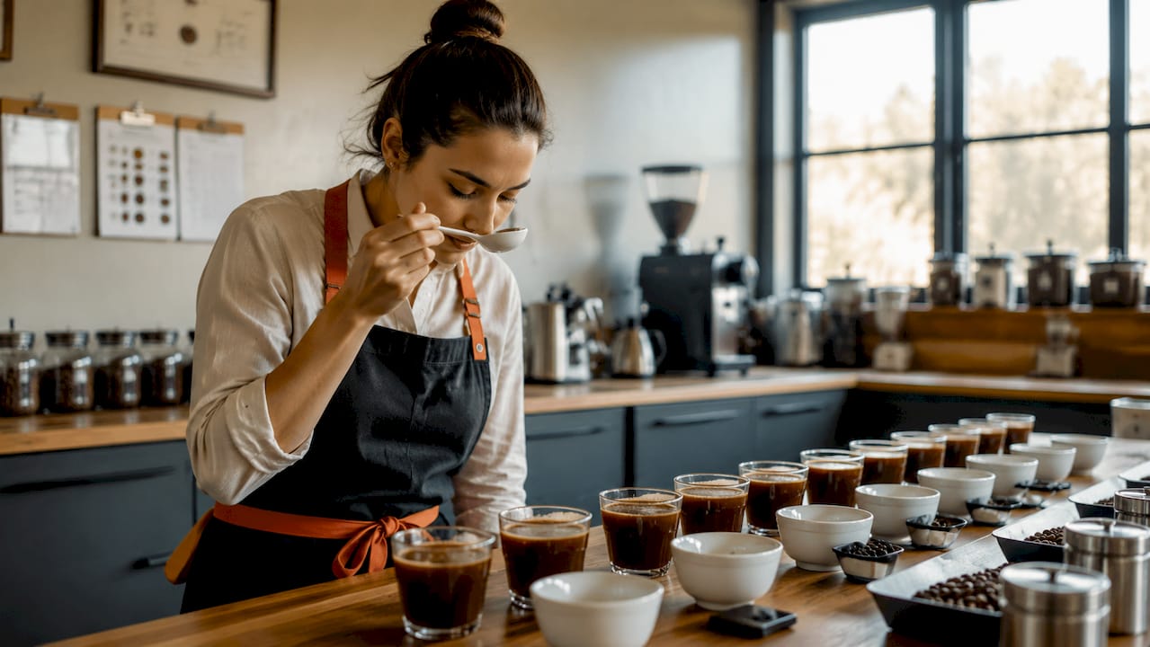 Coffee taster smelling coffee aroma