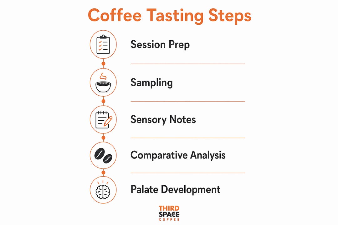 Infographic illustrating coffee tasting process steps