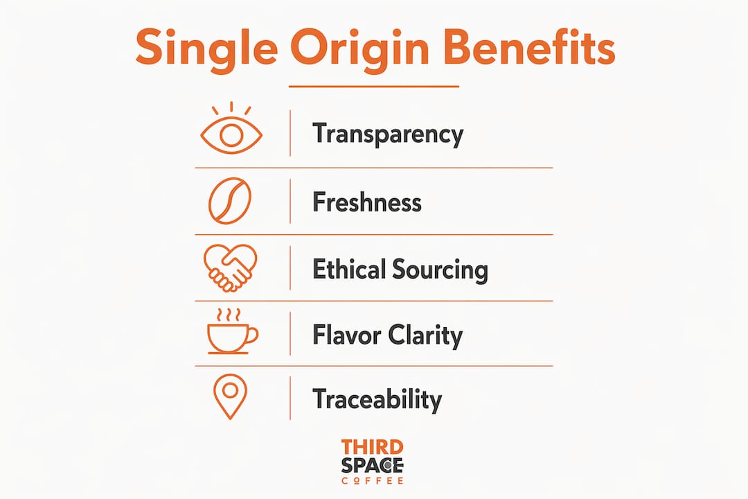 Infographic illustrating key benefits of single origin coffee
