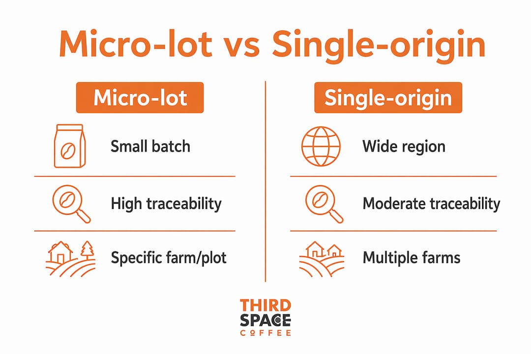 Infographic comparing micro-lot and single-origin coffee characteristics