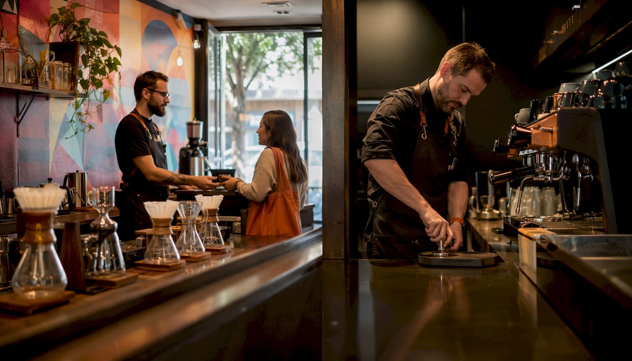 Comparison of espresso bar and coffee shop interiors