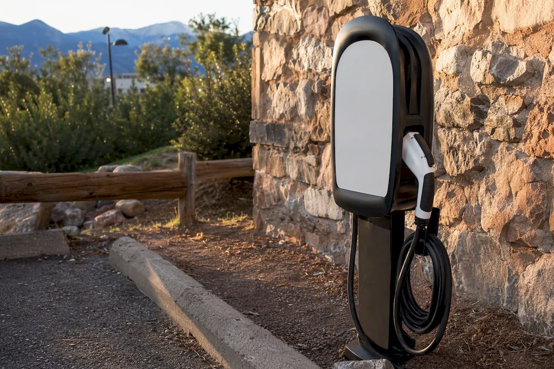 EV charging port in parking garage