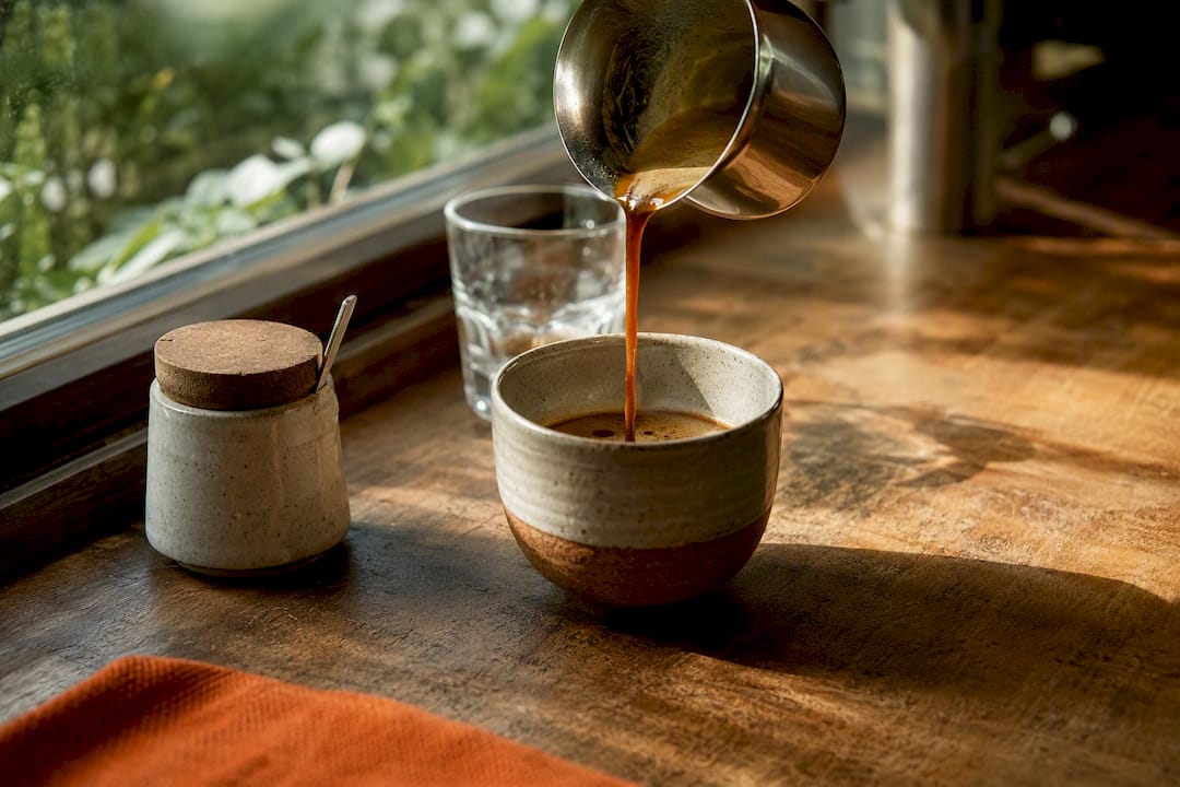 Espresso pouring to boost afternoon energy