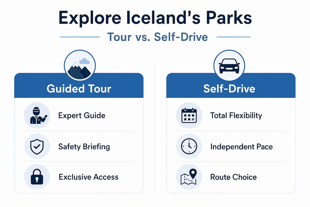 Infographic comparing guided tours and self-drive options