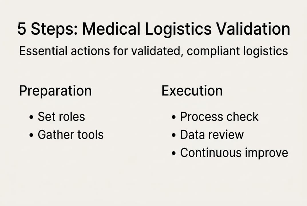 Infographic showing five steps for medical logistics validation