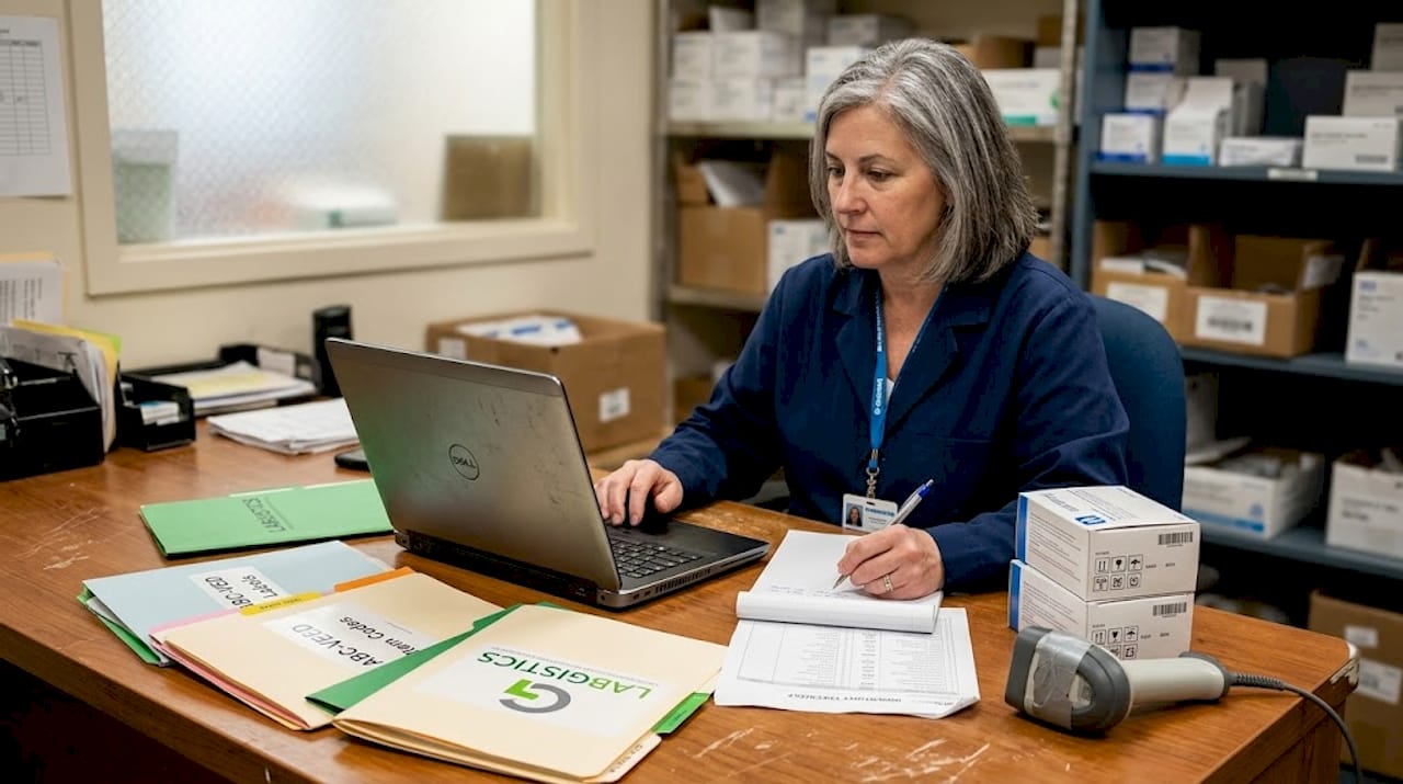 Warehouse supervisor updating ABC-VED matrix