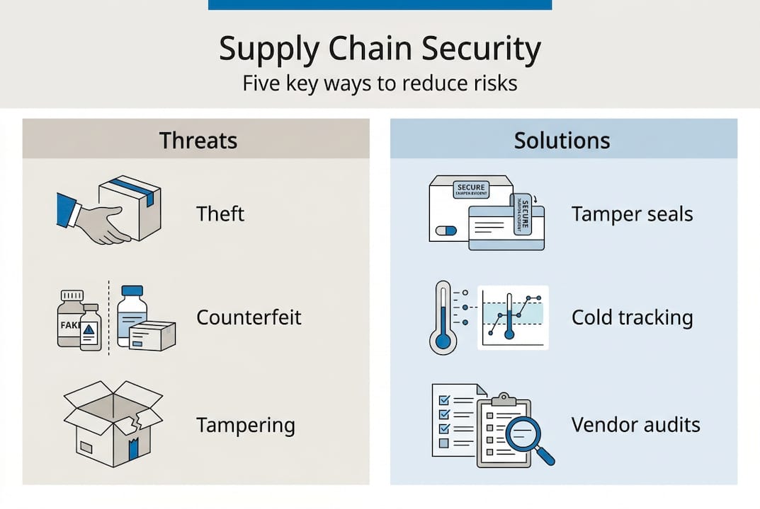 Infographic showing supply chain threats and solutions
