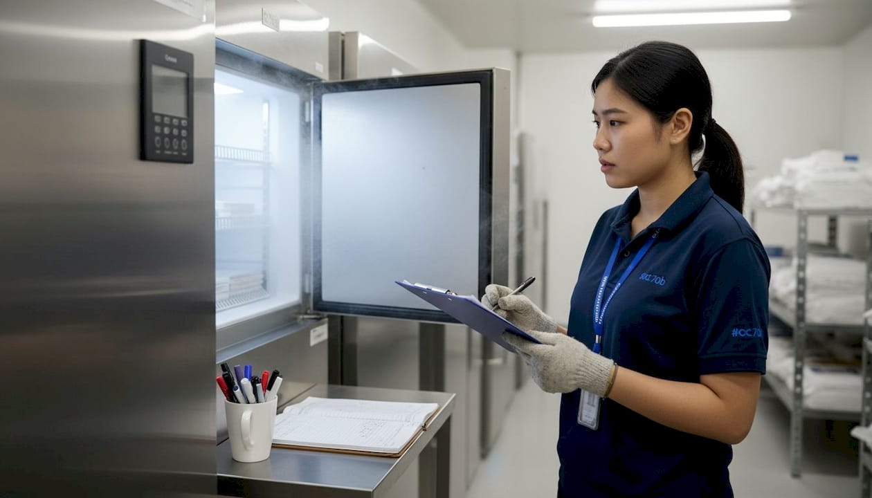 Technician monitors vaccine cold chain storage