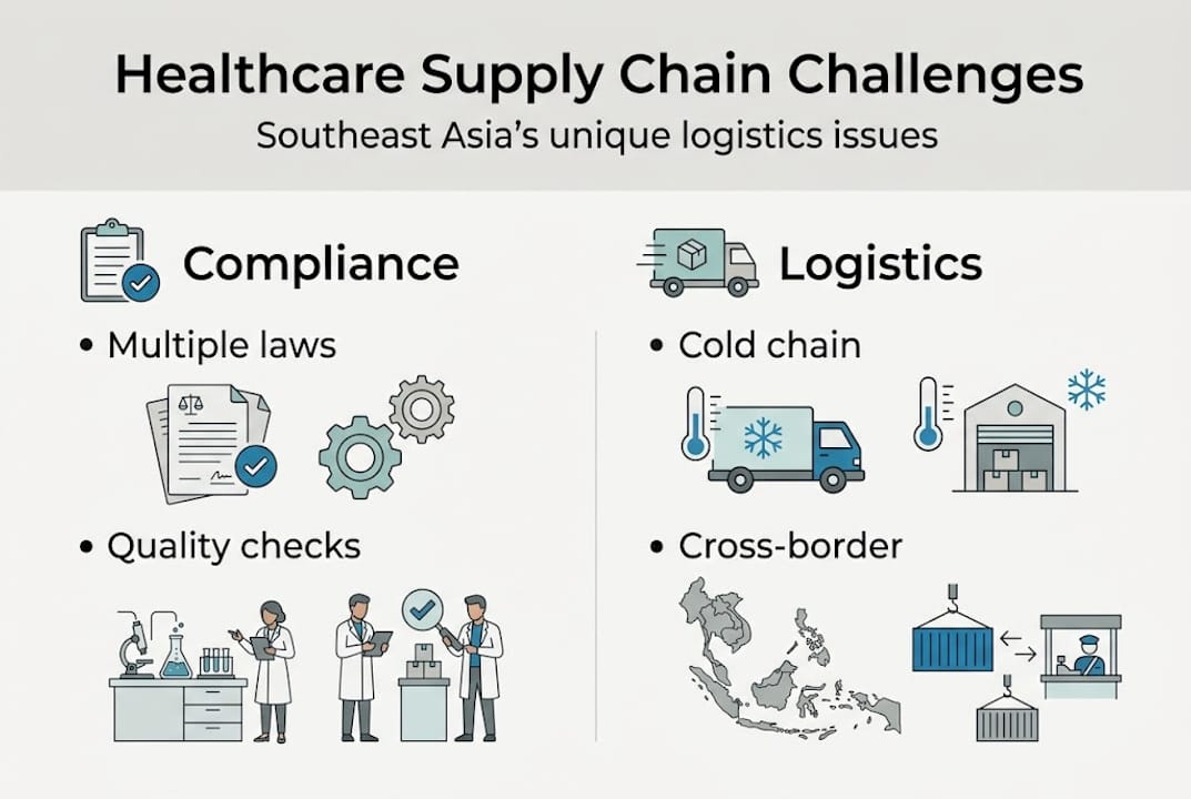 Infographic showing healthcare supply chain challenges