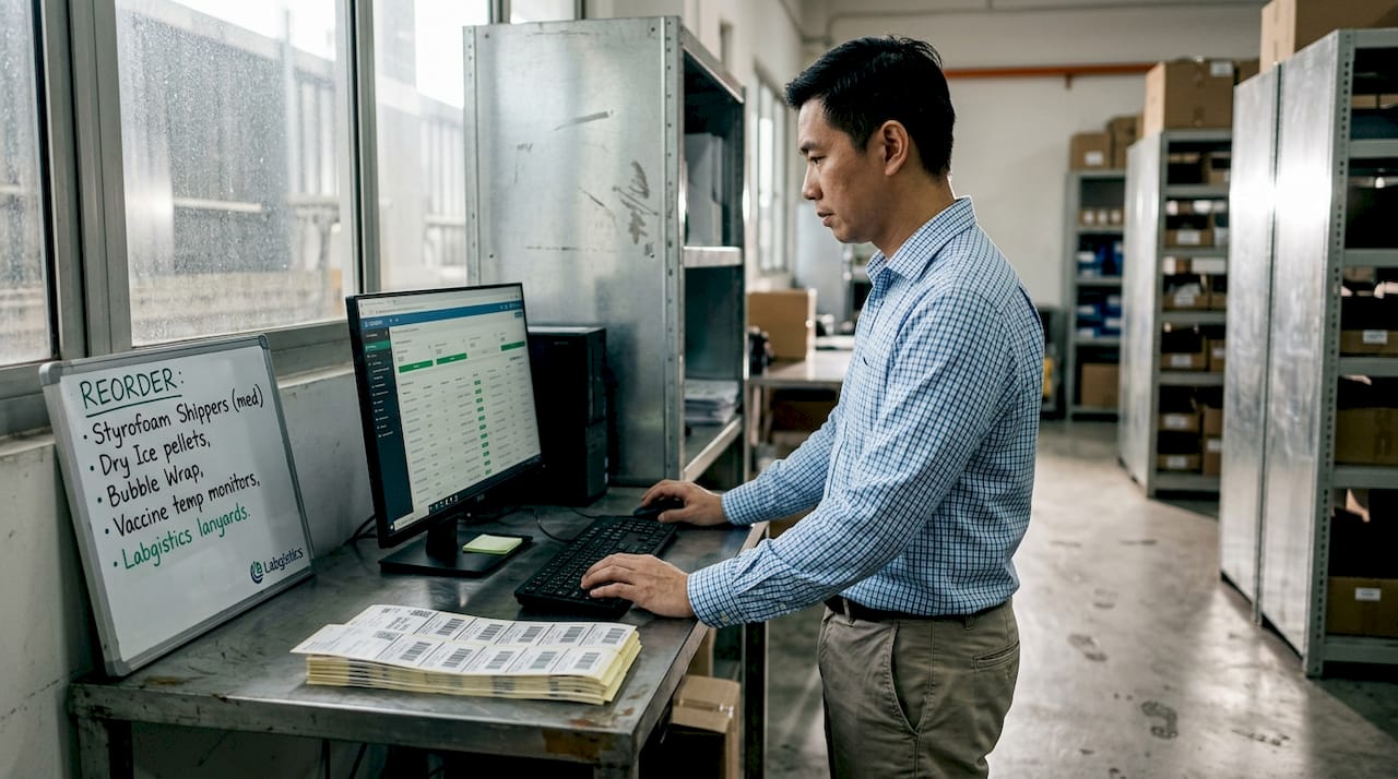 Analyst tracking pharma logistics with dashboard