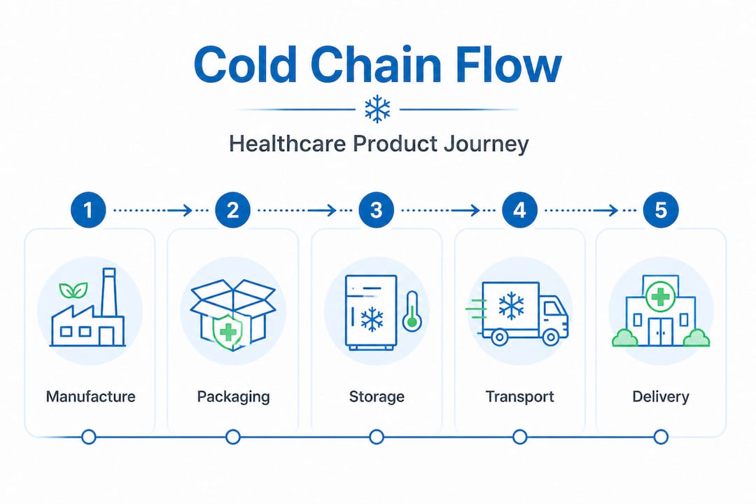 Infographic of healthcare cold chain logistics steps