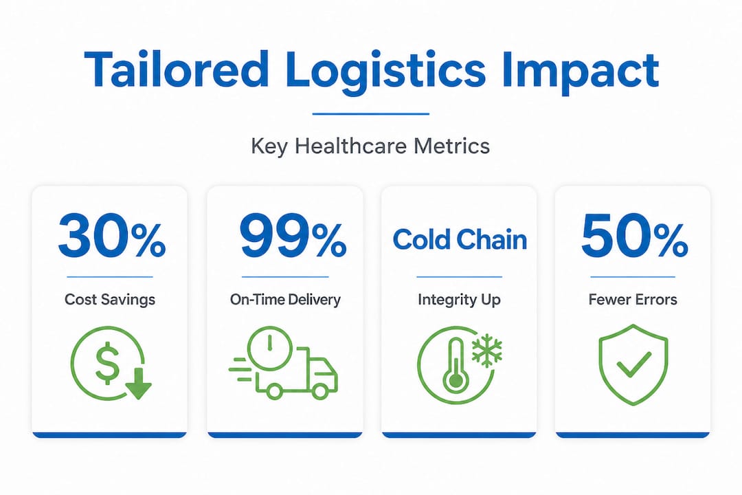 Infographic with key metrics of tailored healthcare logistics