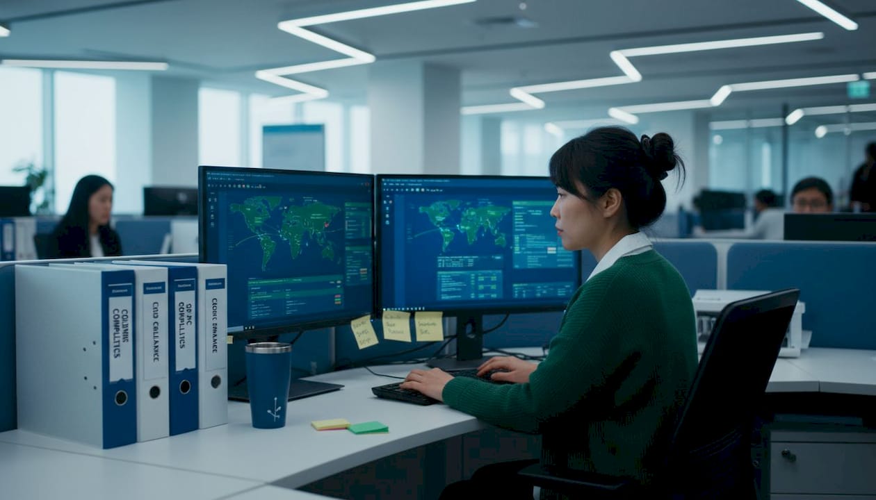 Logistics coordinator updating supply chain software