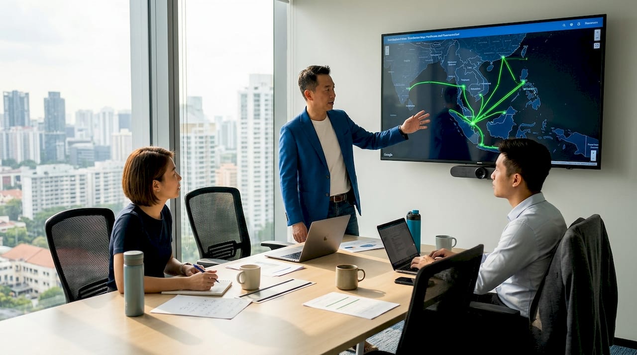Pharma logistics team planning distribution route