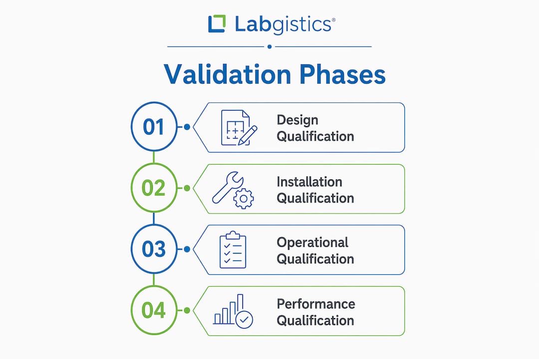 Infographic outlining validation phases in distribution centers