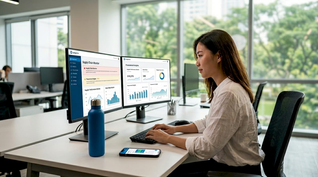Supply chain professional using AI procurement dashboard