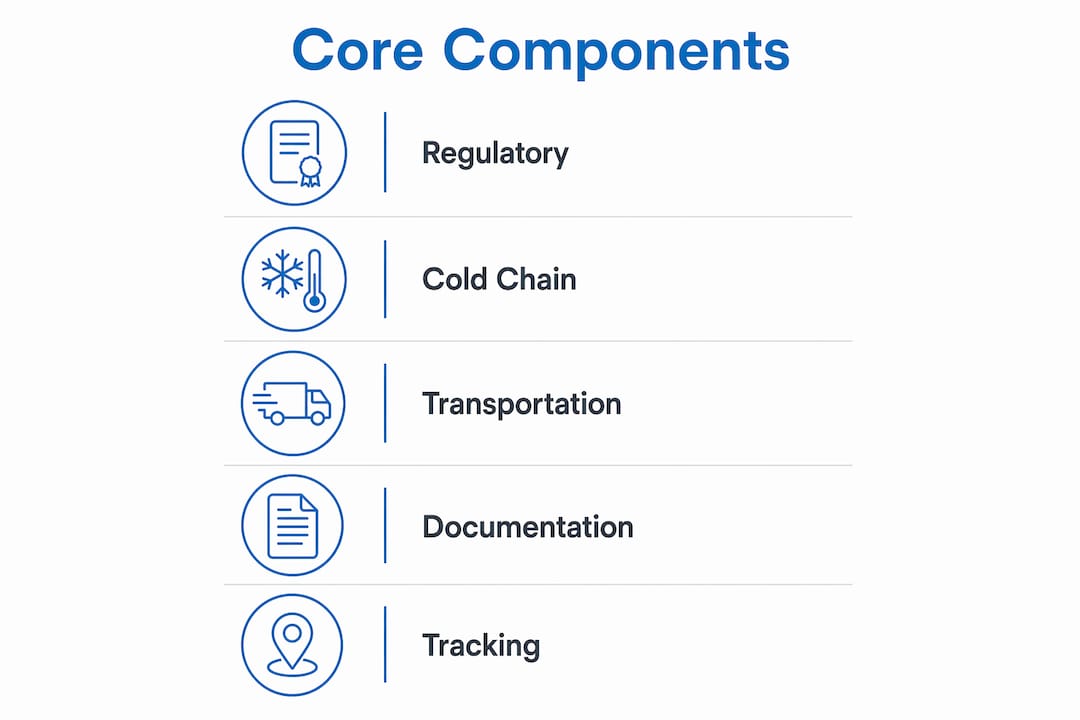 Infographic showing core components of healthcare logistics