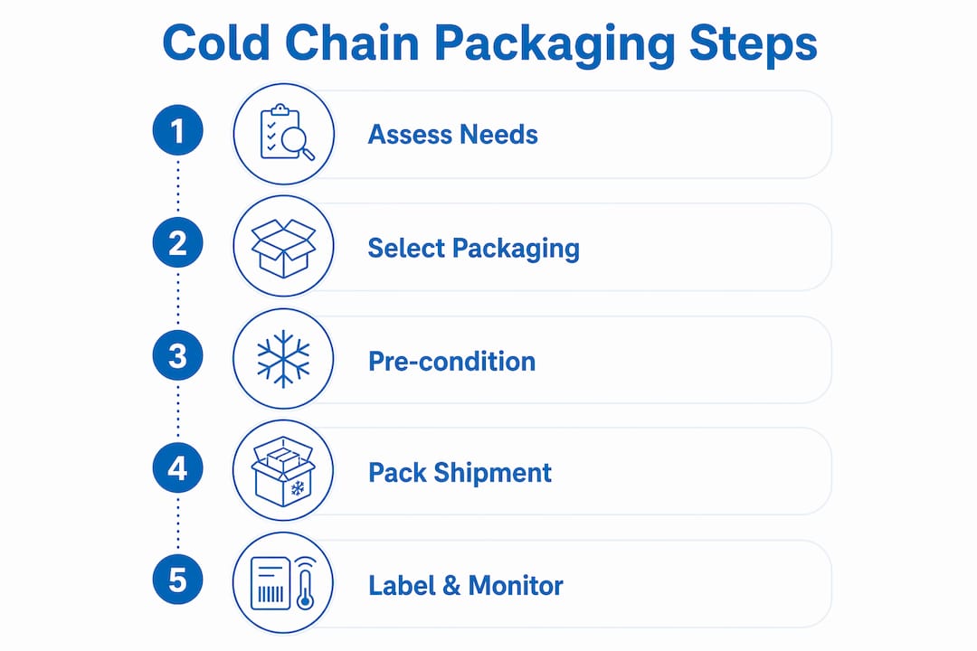 Infographic outlining packaging steps for temperature-sensitive shipments