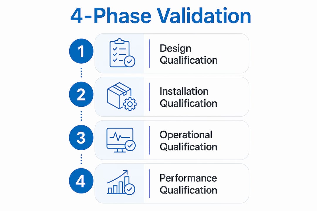 Infographic outlining the four phases of logistics protocol validation