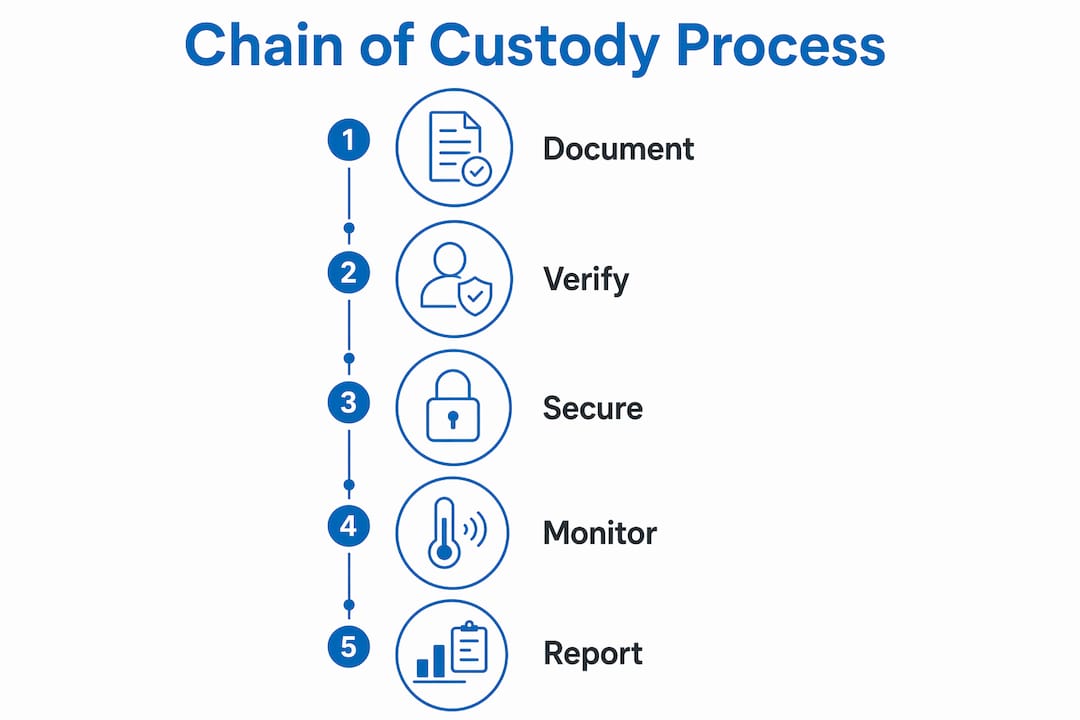 Infographic depicting chain of custody process steps