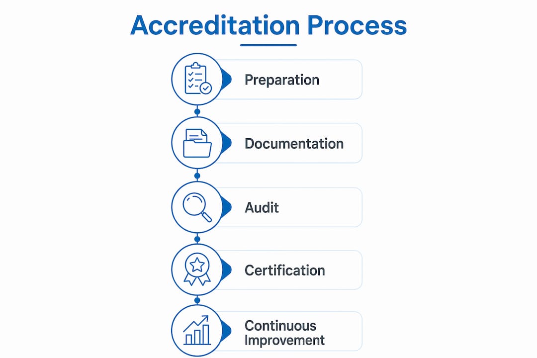 Infographic illustrating accreditation process steps