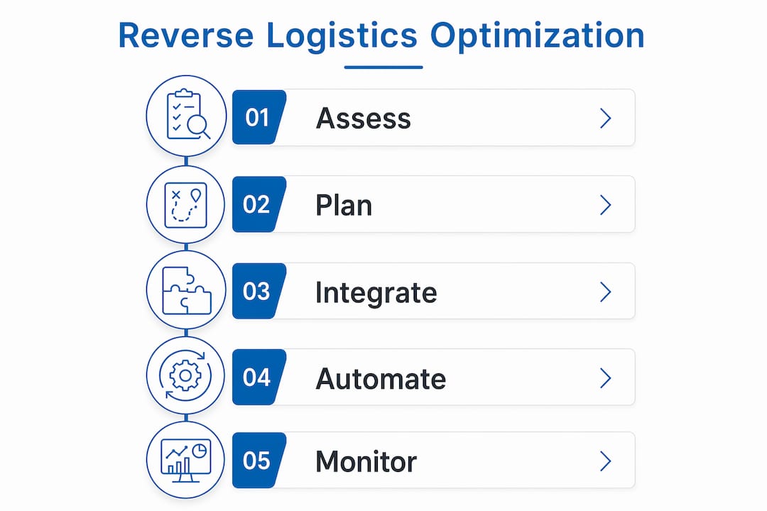Infographic showing steps to optimize reverse logistics