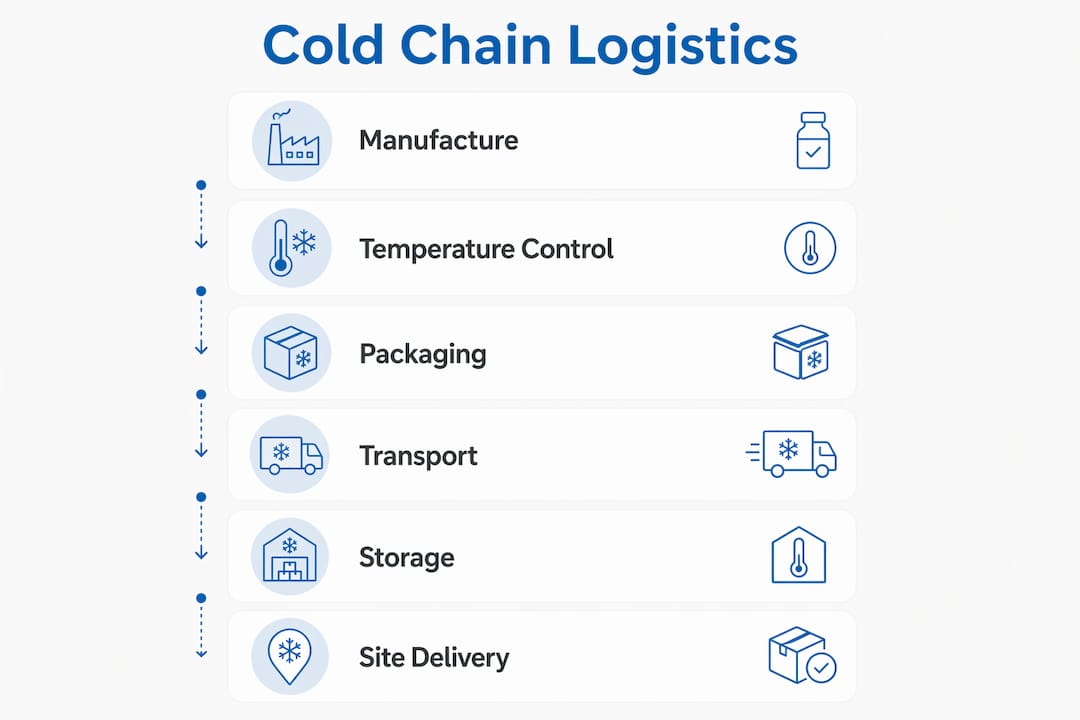 Infographic illustrating cold chain logistics steps